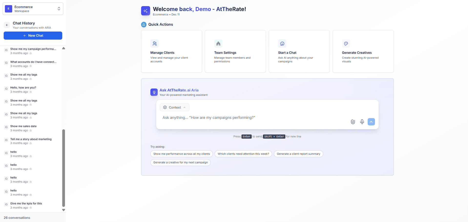 Aria chat and AI insights